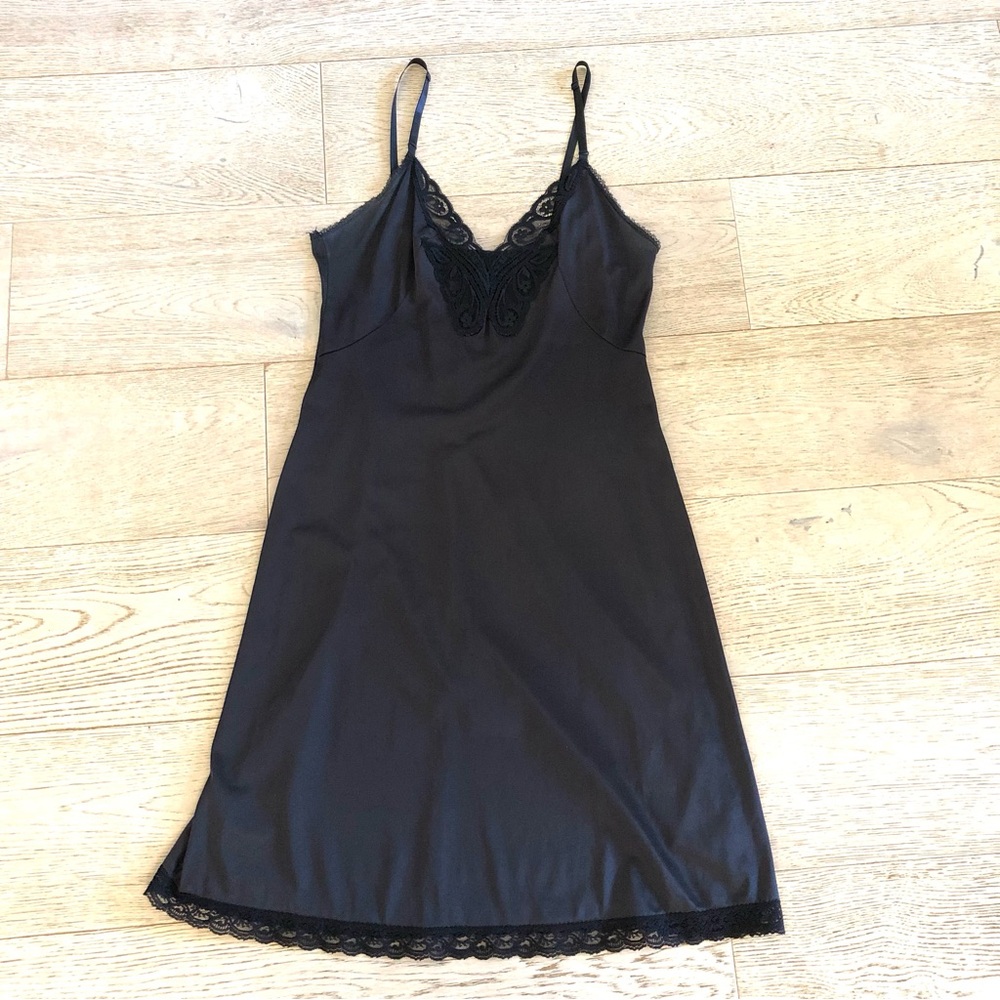 Black Slip Dress with Lace Trim Women’s S, Lingerie, Intimates